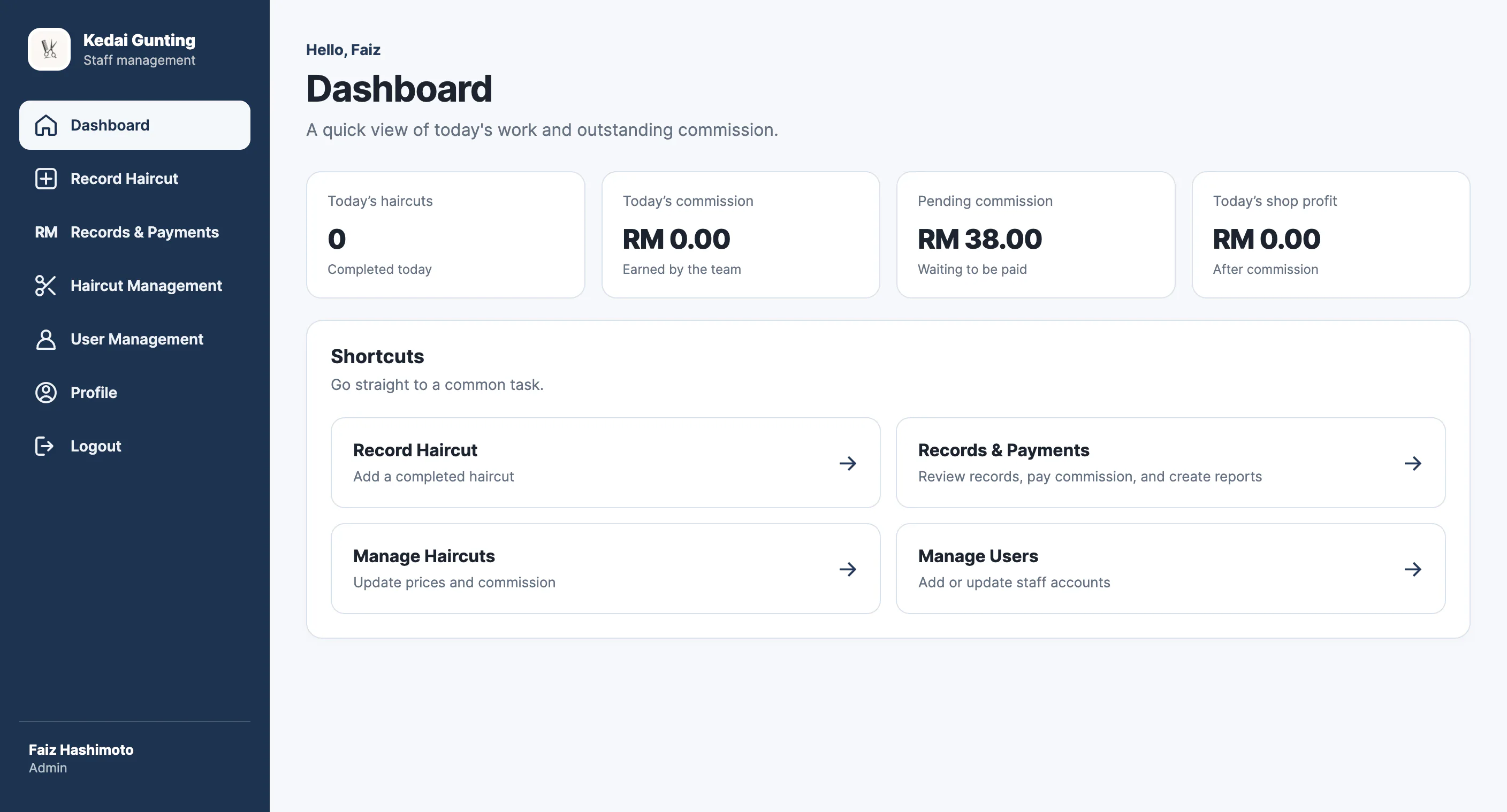 Barbershop Commission System website screenshot